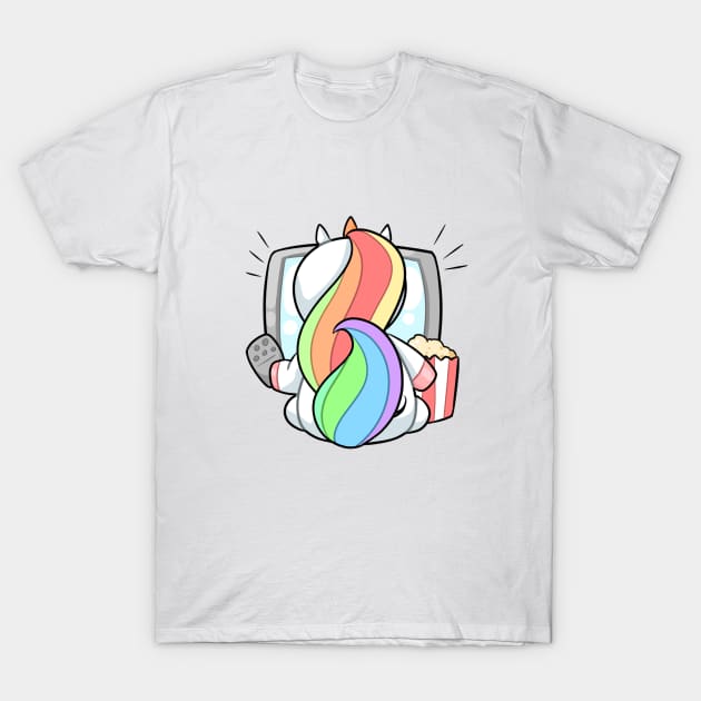 Kawaii unicorn watching tv T-Shirt by Japanese Designs